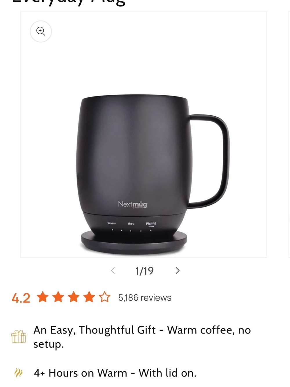 Nextmug Temperature-Controlled, Self-Heating Everyday Mug